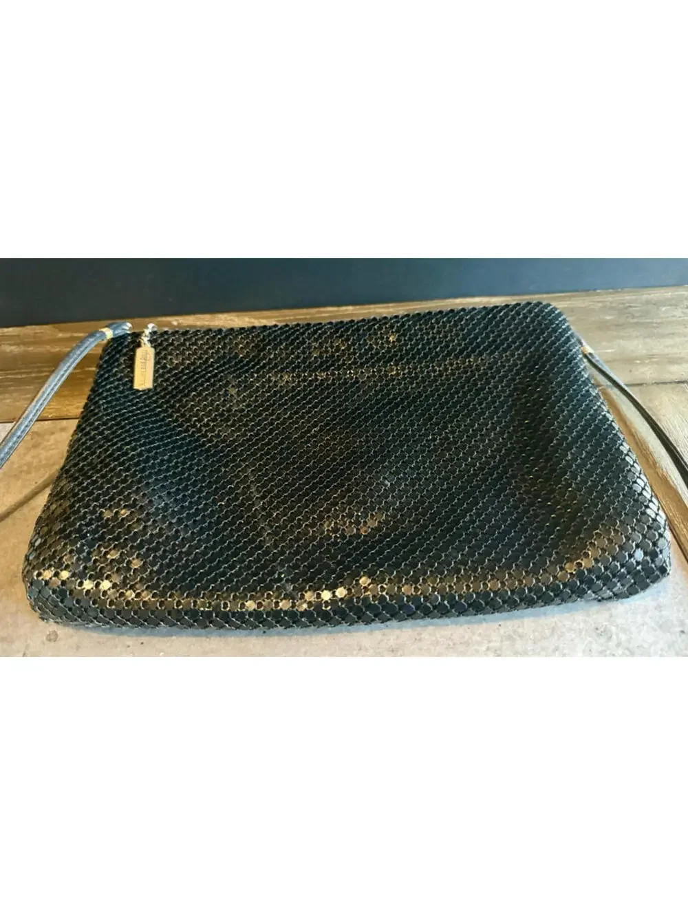 Vintage Whiting‎ & Davis Metal Mesh Purse – Black 1980s Crossbody Evening Bag